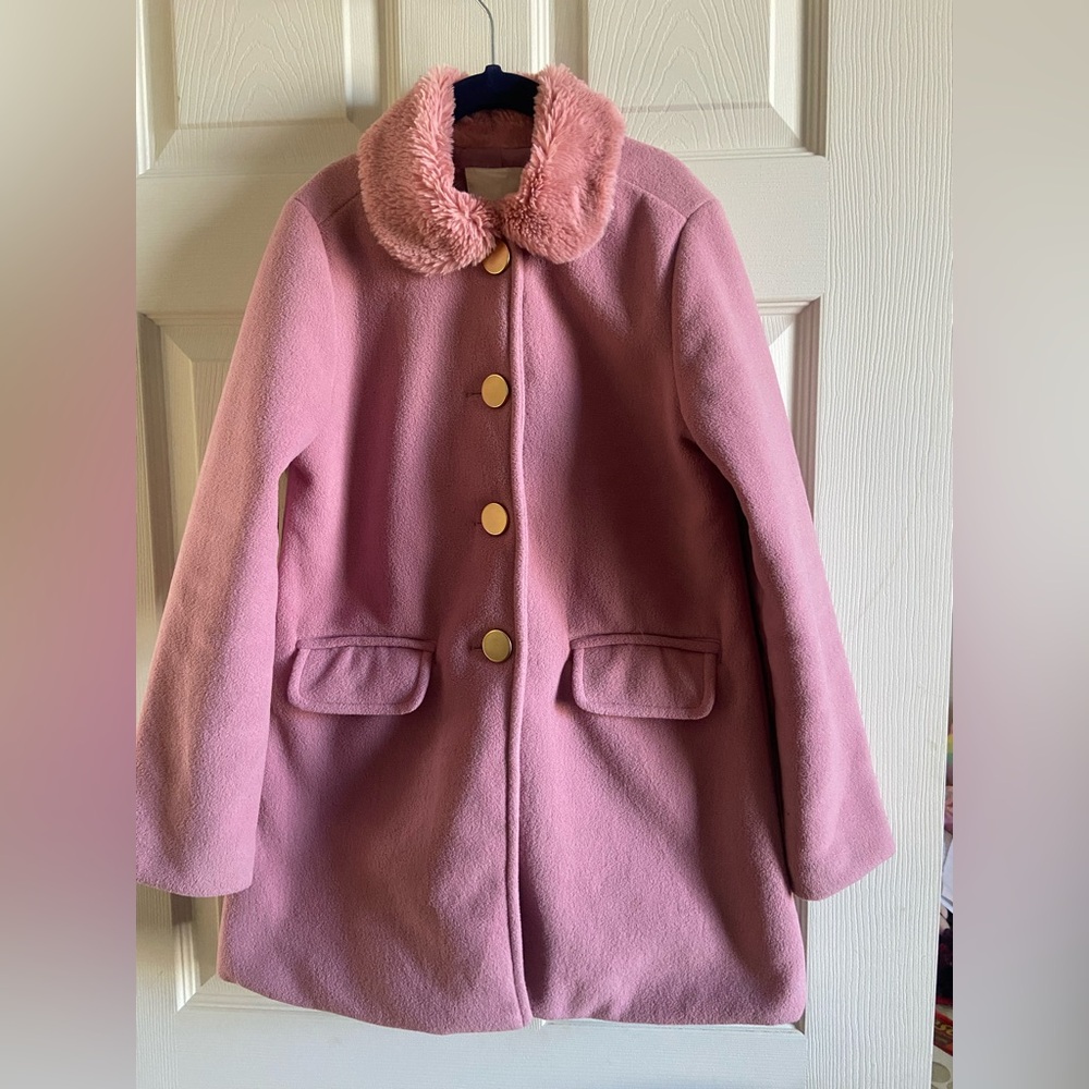 Copper Key Girls Lightweight Pink Coat Faux Fur Collar Size 7 Casual Long Sleeve